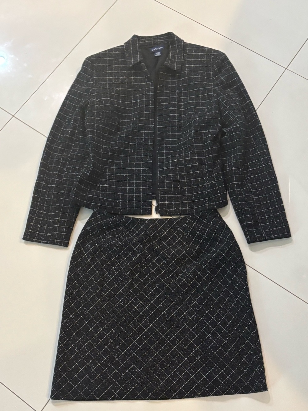 Ann Taylor Petite Black Blazer with White Windowpane